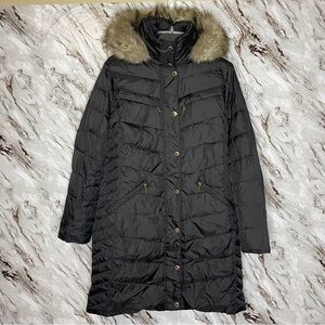 Michael Kors Women Faux Fur Trim Hooded Quilted Down Puffer Coat Parka S Black